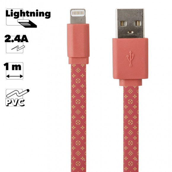 USB Дата-кабель для Apple 8-pin плоский LV, 1 метр, розовый