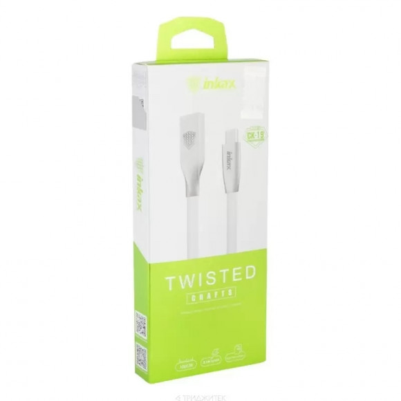 USB кабель inkax CK-19 Twisted Crafts для USB Type-C плоский пластиковые разьемы, белый USB кабель inkax CK-19 Twisted Crafts для USB Type-C плоский пластиковые разьемы, белый