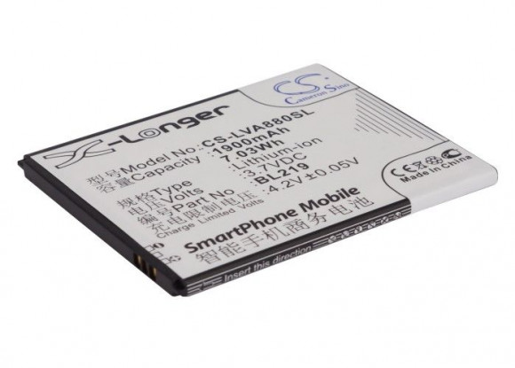 Аккумулятор (батарея) CS-LVA880SL, BL219 для телефона Lenovo A916, 3.7В, 1900мАч, 7.03Wh