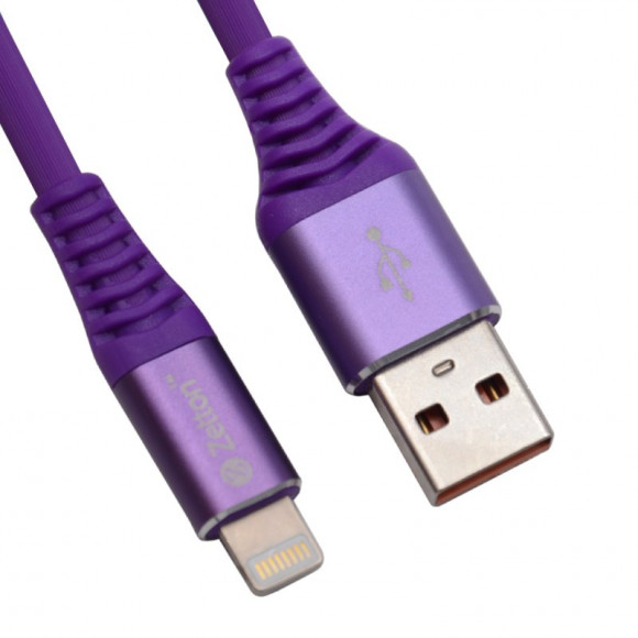 USB кабель Zetton USB SyncCharge Round Soft TPE Data Cable USB to Lightning круглый пластиковые разьемы (сиреневый) ZTUSBRSTPEA8