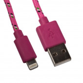 USB кабель "LP" для Apple iPhone/iPad Lightning 8-pin в оплетке (розовый/европакет)