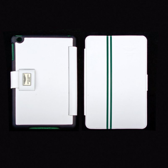 Чехол раскладной для Apple iPad Mini, Mini 2 "Aston Martin Racing" BKIPAMI001B (кожаный белый)