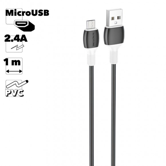 USB кабель BOROFONE BX84 Rise MicroUSB, 2.4А, 1м, PVC (черный)