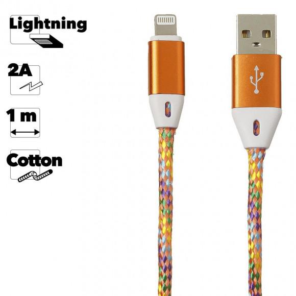 USB кабель "LP" для Apple Lightning 8-pin оплетка и металлические разъемы, 1 метр (оранжевый, европакет)