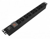 SHE19-8IEC-S-IEC Блок розеток для 19'; шкафов, горизонтальный, 8 розеток IEC320 C13, выключатель с подсветкой, без кабеля питания, входной разъем IEC3 SHE19-8IEC-S-IEC Блок розеток для 19'; шкафов, горизонтальный, 8 розеток IEC320 C13, выключатель с подсветкой, без кабеля питания, входной разъем IEC3