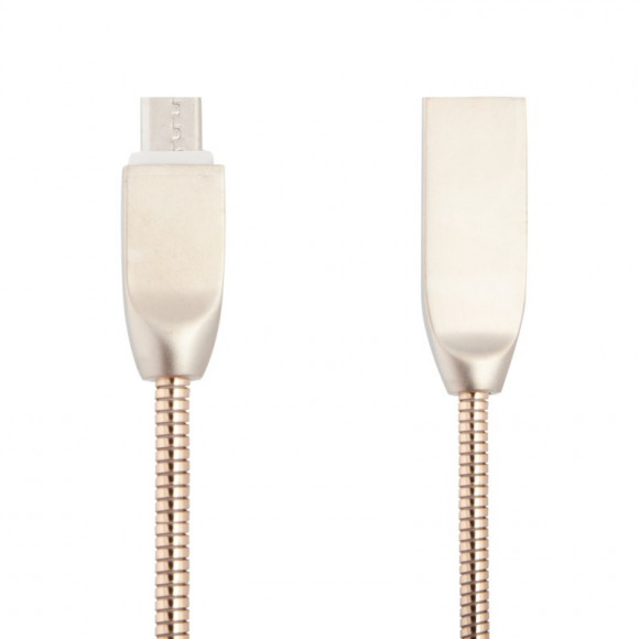 USB кабель "LP" MicroUSB Панцирь в металлической оплетке (золотой, коробка)