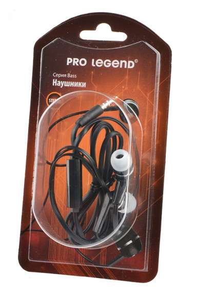 Наушники Pro Legend Bass PL5002 затычки, черные 20-20kHz, 106#3dB, 32 Ом, плоский шнур 1м, золотой, BL1