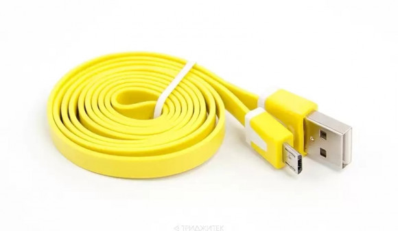 USB кабель "LP" MicroUSB плоский узкий (желтый, коробка)