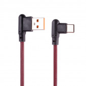 USB кабель "LP" Type-C Г-коннектор оплетка леска (красный, блистер)