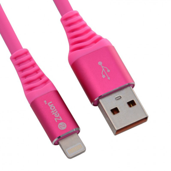 USB кабель Zetton USB SyncCharge Round Soft TPE Data Cable USB to Lightning круглый пластиковые разьемы (розовый) ZTUSBRSTPKA8