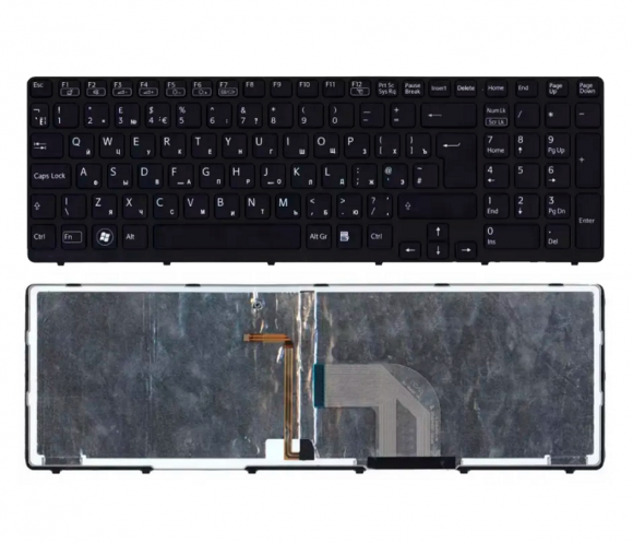 Клавиатура для ноутбука Sony Vaio SVE15, черная с подсветкой