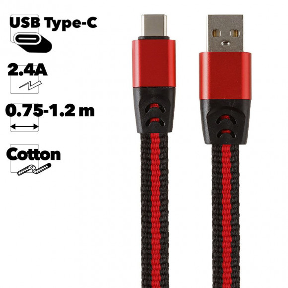 USB кабель "LP" Type-C Тянучка 0.75-1.2м. (черный, блистер)