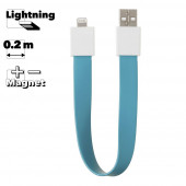 USB Дата-кабель на большом магните плоский для Apple 8-pin (голубой, европакет)