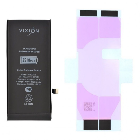 Аккумулятор Vixion для телефона Apple iPhone XR, усиленная 3510мАч, с монтажным скотчем Аккумулятор Vixion для телефона Apple iPhone XR, усиленная 3510мАч, с монтажным скотчем