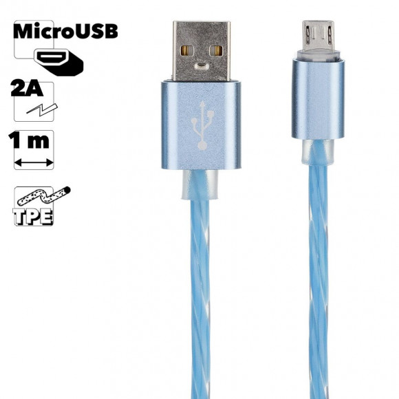 USB кабель "LP" MicroUSB Косичка, 1 метр (голубой, европакет)