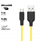 USB кабель HOCO X21 Plus Silicone MicroUSB, 2.4А, 1м, силикон (желтый/черный)