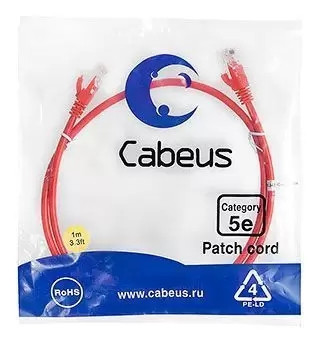 Патч-корд U/UTP Cabeus PC-UTP-RJ45-Cat.5e-1m-RD-LSZH