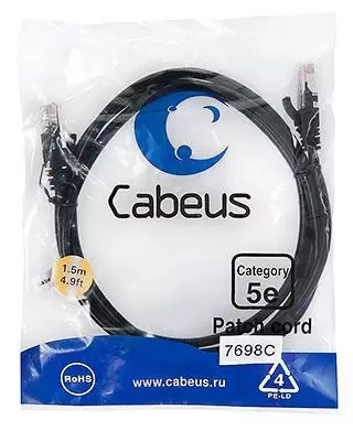 Патч-корд U/UTP Cabeus PC-UTP-RJ45-Cat.5e-1.5m-BK-LSZH