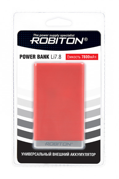 Портативное зарядное устройство (Внешний аккумулятор) Robiton Power Bank Li7.8-R 7800мАч красный BL1