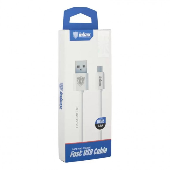 USB кабель inkax CK-51 100 CM 2.1A для MicroUSB круглый пластиковые разьемы, белый