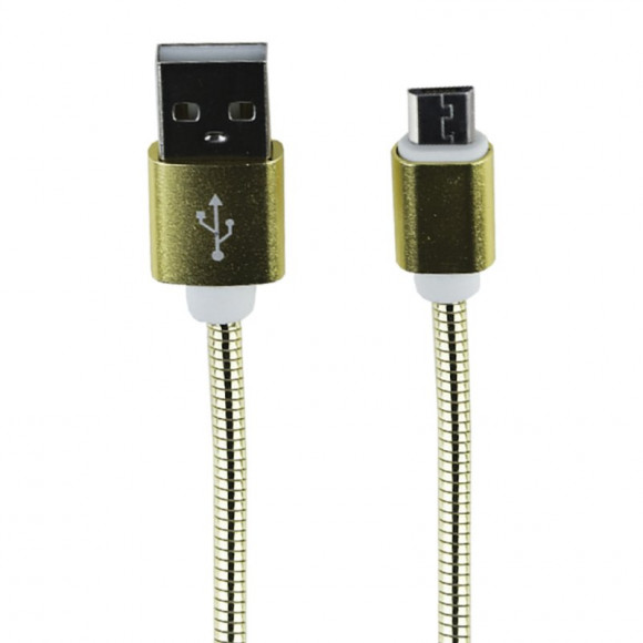 USB кабель "LP" MicroUSB Металлическая оплетка, 1 метр (золотой, европакет)