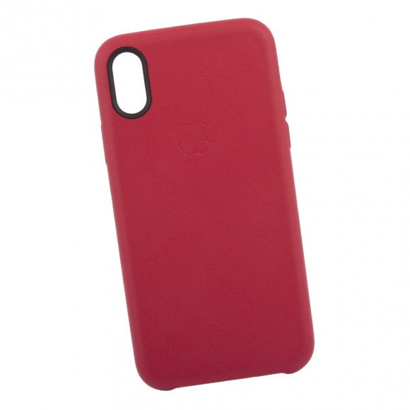 Защитная крышка для Apple iPhone X, XS кожа, бордовая (коробка)