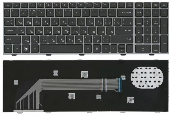 Клавиатура для ноутбука HP ProBook 4540S, 4545S, черная с серой рамкой