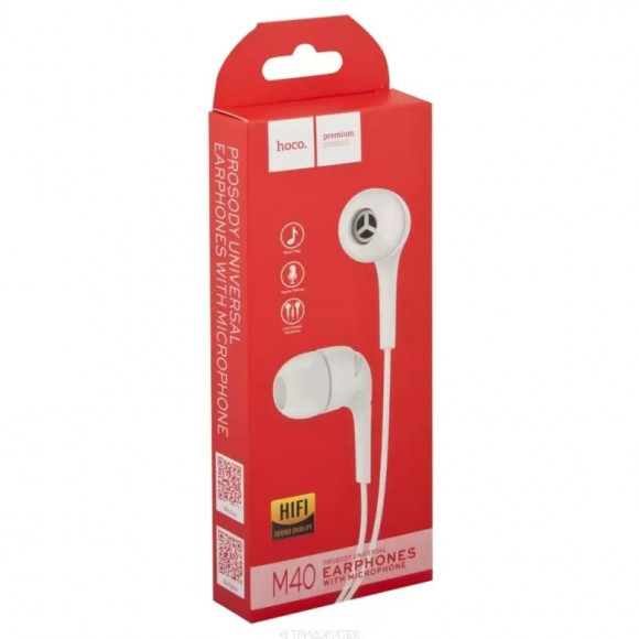 Гарнитура Hoco M40 Prosody Universal Earphones With Microphone, белая Гарнитура Hoco M40 Prosody Universal Earphones With Microphone, белая