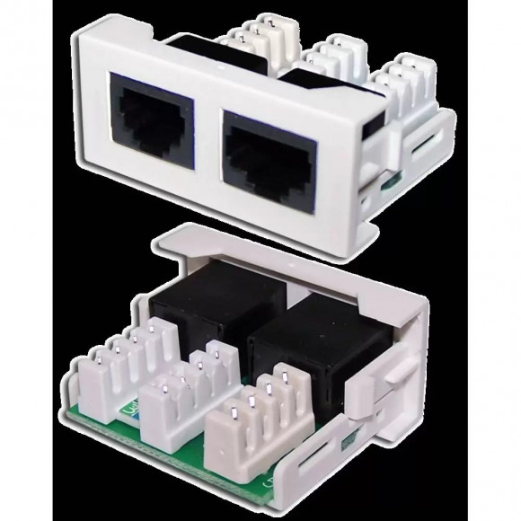 Розетка Mosaic 22.5x45 1xRJ-45 Cat.5e + 1xRJ-12 Cat.3, белая, Lanmaster, LAN-WA-LP-4512-WH
