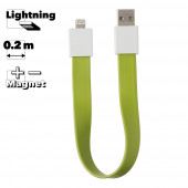USB Дата-кабель на большом магните плоский для Apple 8-pin (зеленый, европакет)