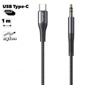Аудиокабель AWEI CL-116T Type-C, 1м, нейлон (черный)