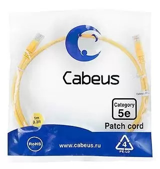 Патч-корд U/UTP Cabeus PC-UTP-RJ45-Cat.5e-1m-YL-LSZH