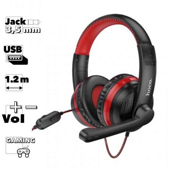 Гарнитура игровая Hoco W103 Magic Tour Gaming Headphones накладная стерео, красная