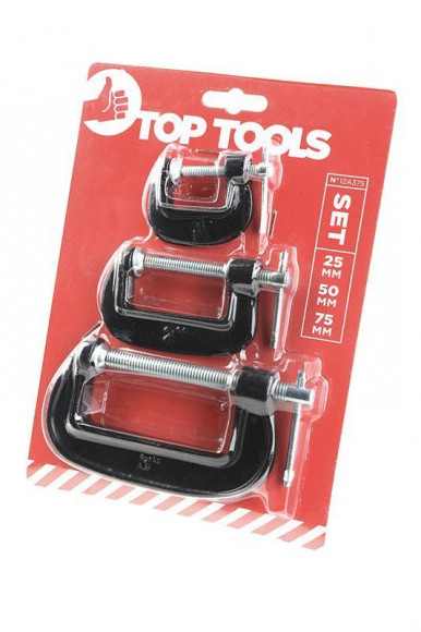 TOP TOOLS 12A375 струбцины 25мм, 50мм, 75мм, тип G, набор 3шт BL