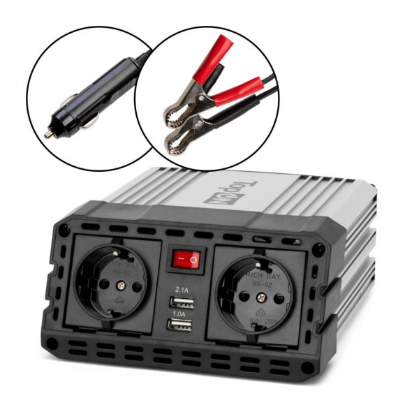 Автомобильный инвертор TopON TOP-PI302 300W 2 розетки, 2 USB, пиковая мощность 600W