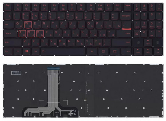 Клавиатура для ноутбука Lenovo Legion Y520, Y520-15IKB, черная без рамки, красная подсветка