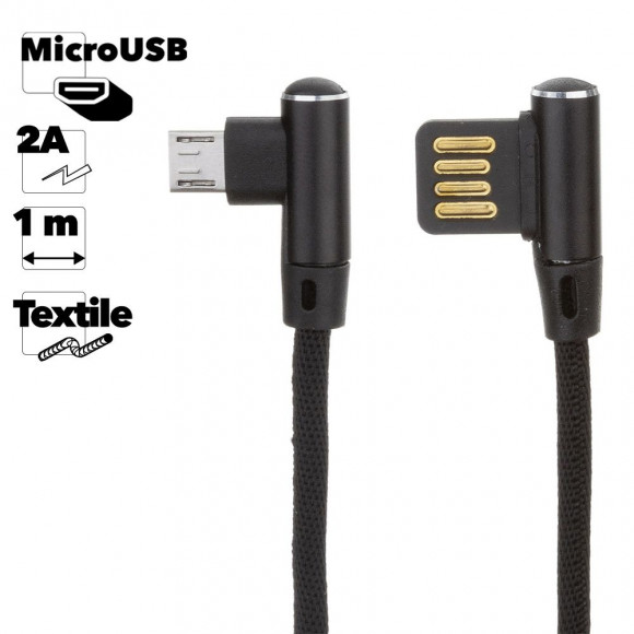 USB кабель "LP" MicroUSB оплетка Т-порт, 1м. (черный, европакет)