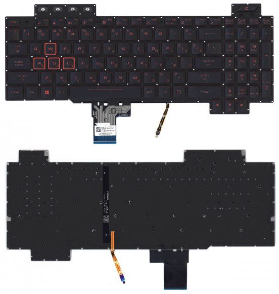 Клавиатура ноутбука ASUS TUF Gaming FX504, FX505, FX80, черная, красные кнопки c красной подсветкой, RU