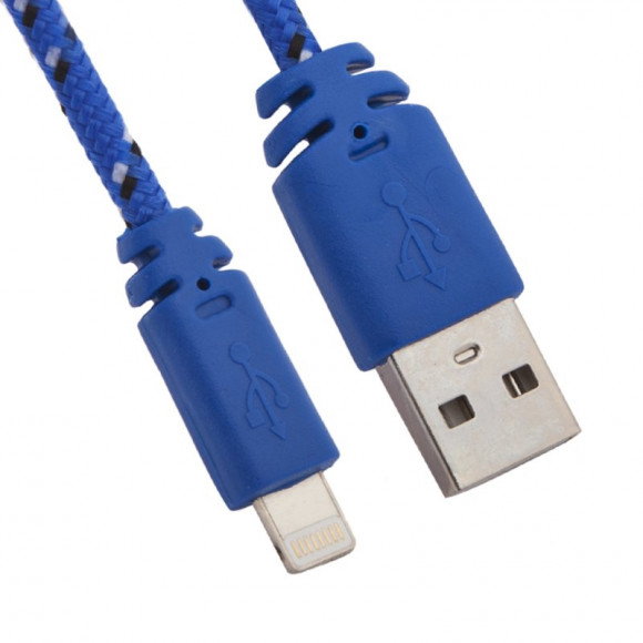 USB кабель "LP" для Apple iPhone, iPad 8-pin в оплетке (голубой, европакет)