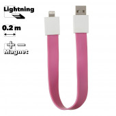USB Дата-кабель на большом магните плоский для Apple 8-pin (розовый, европакет)