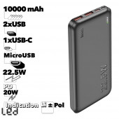Внешний АКБ HOCO J101 Astute 10000mAh, 2xUSB, 1xUSB-C, 22,5W, QC3.0, PD20W, Li-Pol (черный)