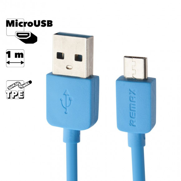 USB кабель Remax Light Series 1M Cable RC-006m MicroUSB круглый пластиковые разьемы, синий