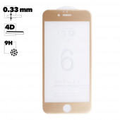 Защитное стекло "LP" для Apple iPhone 6, 6S 4D, гибридное стекло, акриловая рамка, золото