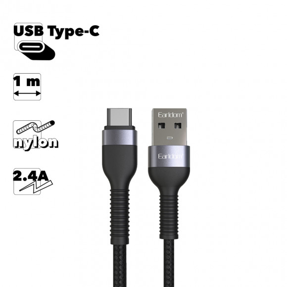USB Дата-кабель Earldom EC-100C USB Type-C, 1 метр, черный