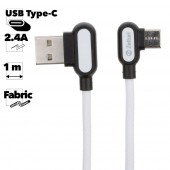 USB кабель Zetton USB SyncCharge Round Fabric Corner Cable USB to USB-C круглый пластиковые разьемы (белый) ZTUSBRFCWEUC