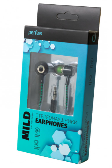 Perfeo Mild PF_A4480 тканевый провод, черно-зеленые BL1
