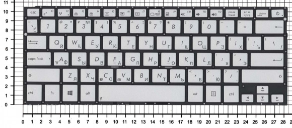 Клавиатура для ноутбука Asus ZenBook UX301, серебристая без рамки с подсветкой