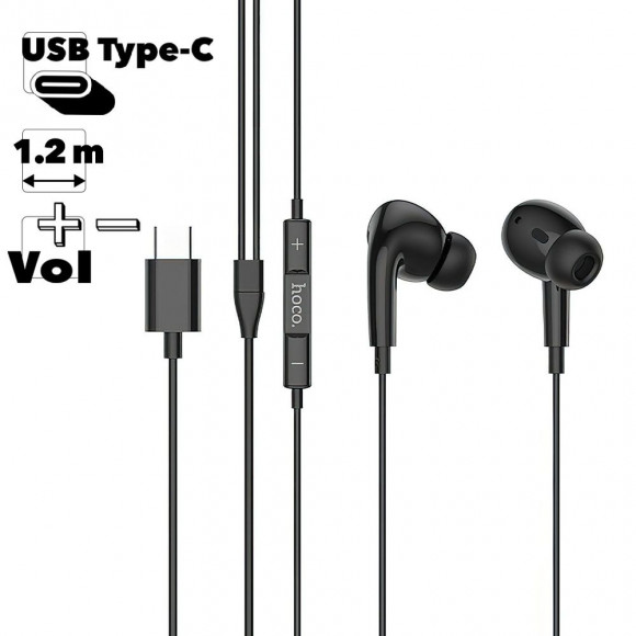 Гарнитура HOCO M1 Pro Type-C, внутриканальная, громкость +/-, 1.2м (черный)