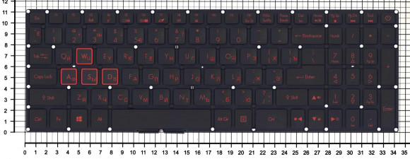 Клавиатура для ноутбука Acer Nitro 5 AN515-51, черная с красной подсветкой (стрелки без рамки)