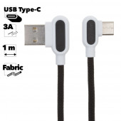 USB кабель Zetton USB SyncCharge Round Fabric Corner Cable USB to USB-C круглый пластиковые разьемы (черный) ZTUSBRFCBKUC